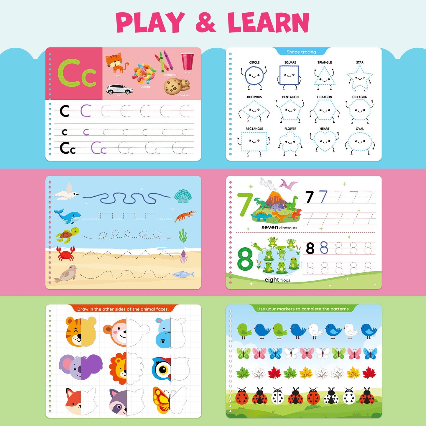 BenBen Preschool Learning Activities, 50 Pages, Tracing Books for Kids Ages 3-5, Busy Book Toys