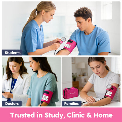 LotFancy Manual Blood Pressure Cuff, Aneroid Sphygmomanometer with D-Ring, BP Cuff 10"-16", Pink