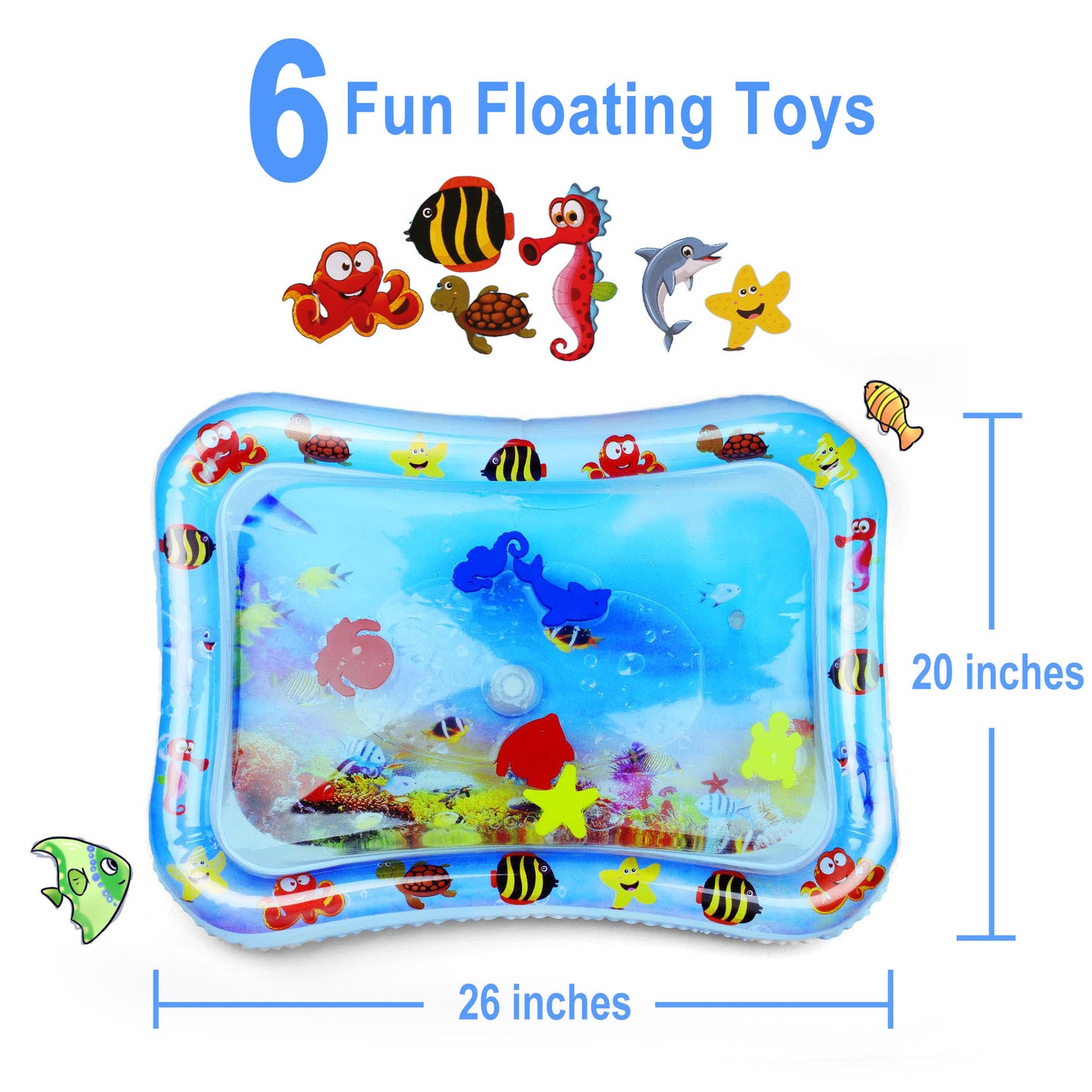 LotFancy Tummy Time Water Mat with Gift Box for Infants Toddlers Baby 3 Months+, 26x20 in
