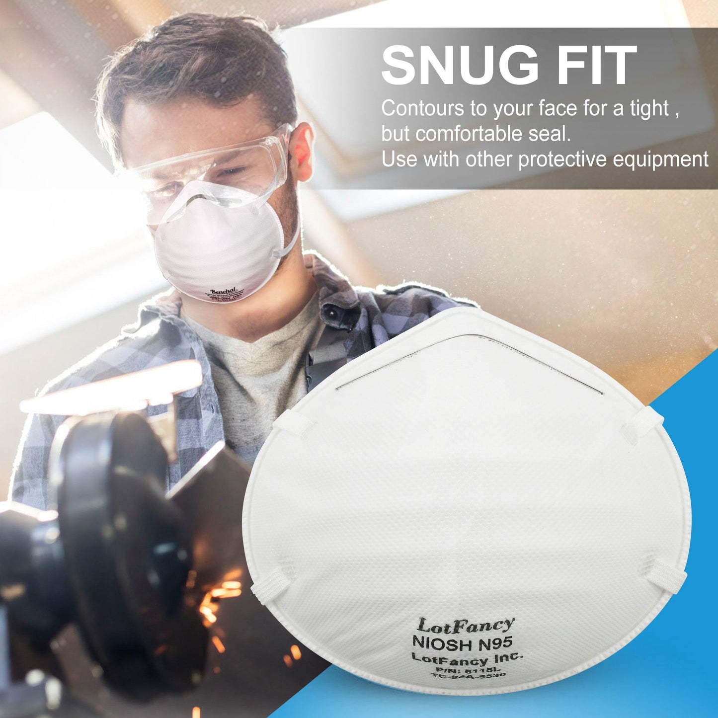 LotFancy N95 Mask, NIOSH Particulate Respirator, Face Mask for Construction, Cleaning, Air Filter Mask Anti Dust Particle