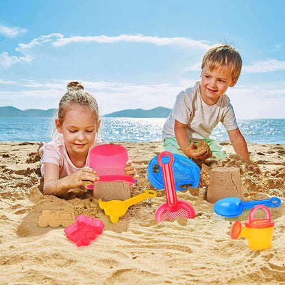 LotFancy Beach Toy Set, Sand Toy for Toddlers, Beach Bucket with Sand Sifter Cover, Shovel, Star Mold, Rake, Watering Can and Sifter Shovel Tool Kit for Kids Outdoor Toys