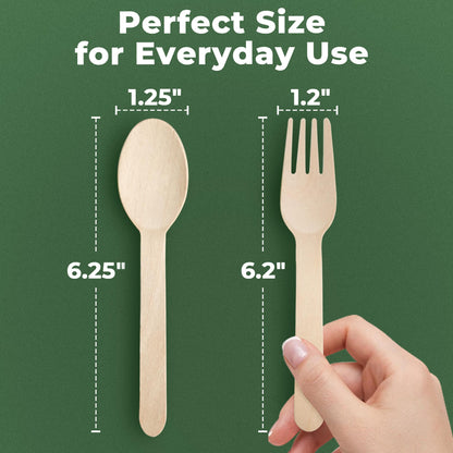LotFancy 100 Pc Disposable Utensils, Wooden Disposable Cutlery Set,50 Forks, 50 Spoons
