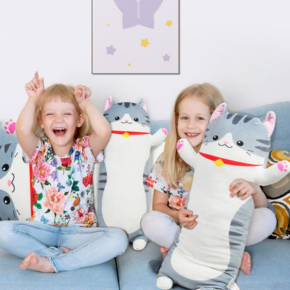 BenBen Long Cat Plush Pillow, Cat Stuffed Animal Body Pillow for Kids, 35.5 in, Grey