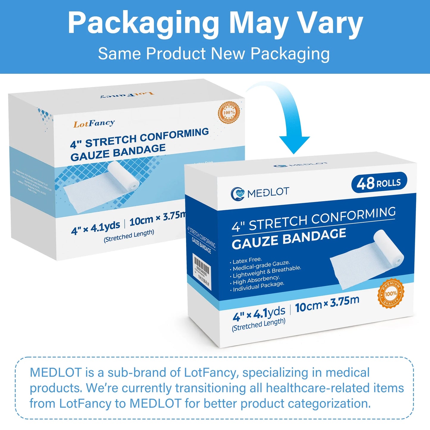 LotFancy Gauze Bandage Roll, 48 Gauze Wrap, 4 in x 4 Yards Stretched