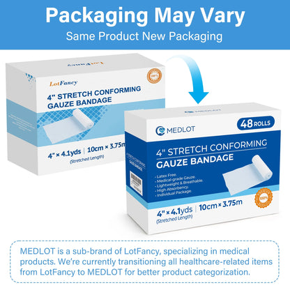 LotFancy Gauze Bandage Roll, 48 Gauze Wrap, 4 in x 4 Yards Stretched