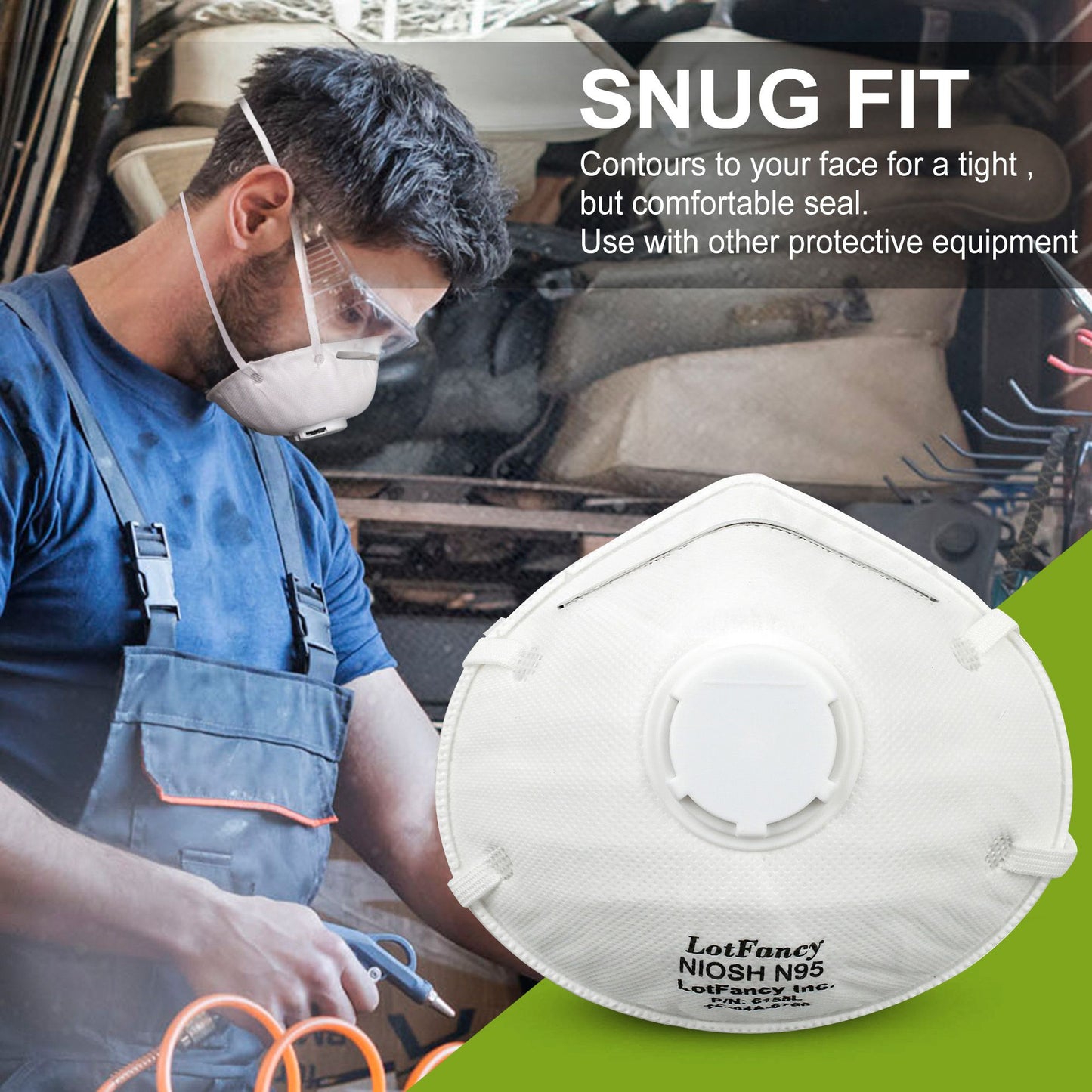 LotFancy N95 Mask, NIOSH Particulate Respirator, Face Mask for Construction, Cleaning, Air Filter Mask Anti Dust Particle