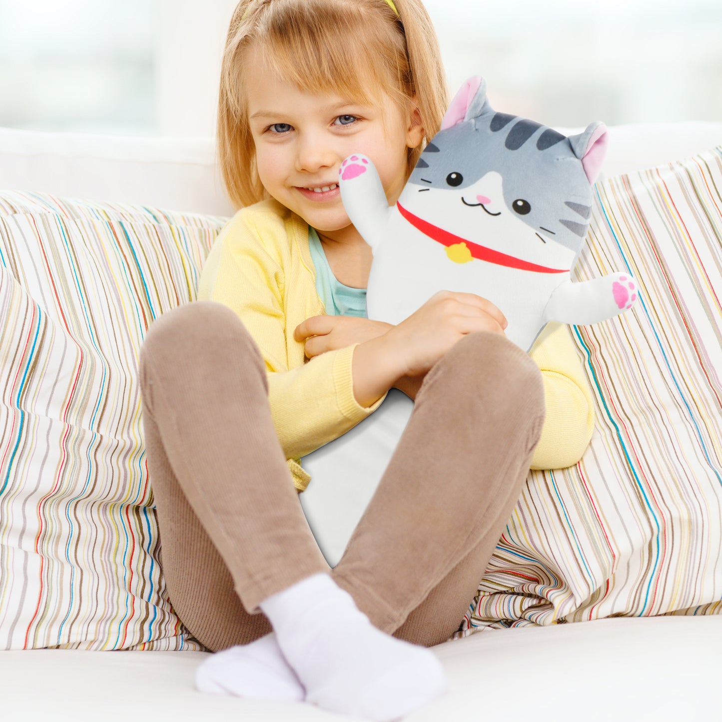 BenBen Long Cat Plush Pillow, Cat Stuffed Animal Body Pillow for Kids, 20 in, Grey