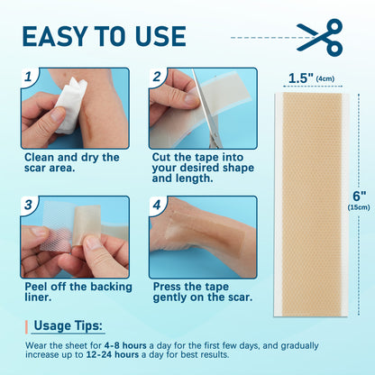 LotFancy Silicone Scar Sheets, 10 Silicone Scar Tape for C-Section, Keloid Bump, Burn, Acne,1.5 x 6in