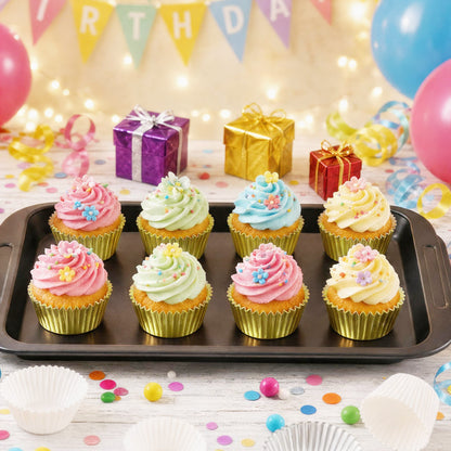 LotFancy 500Pcs Gold Foil Cupcake Liners, Standard Muffin Baking Cups, Greaseproof Cupcake Wrappers