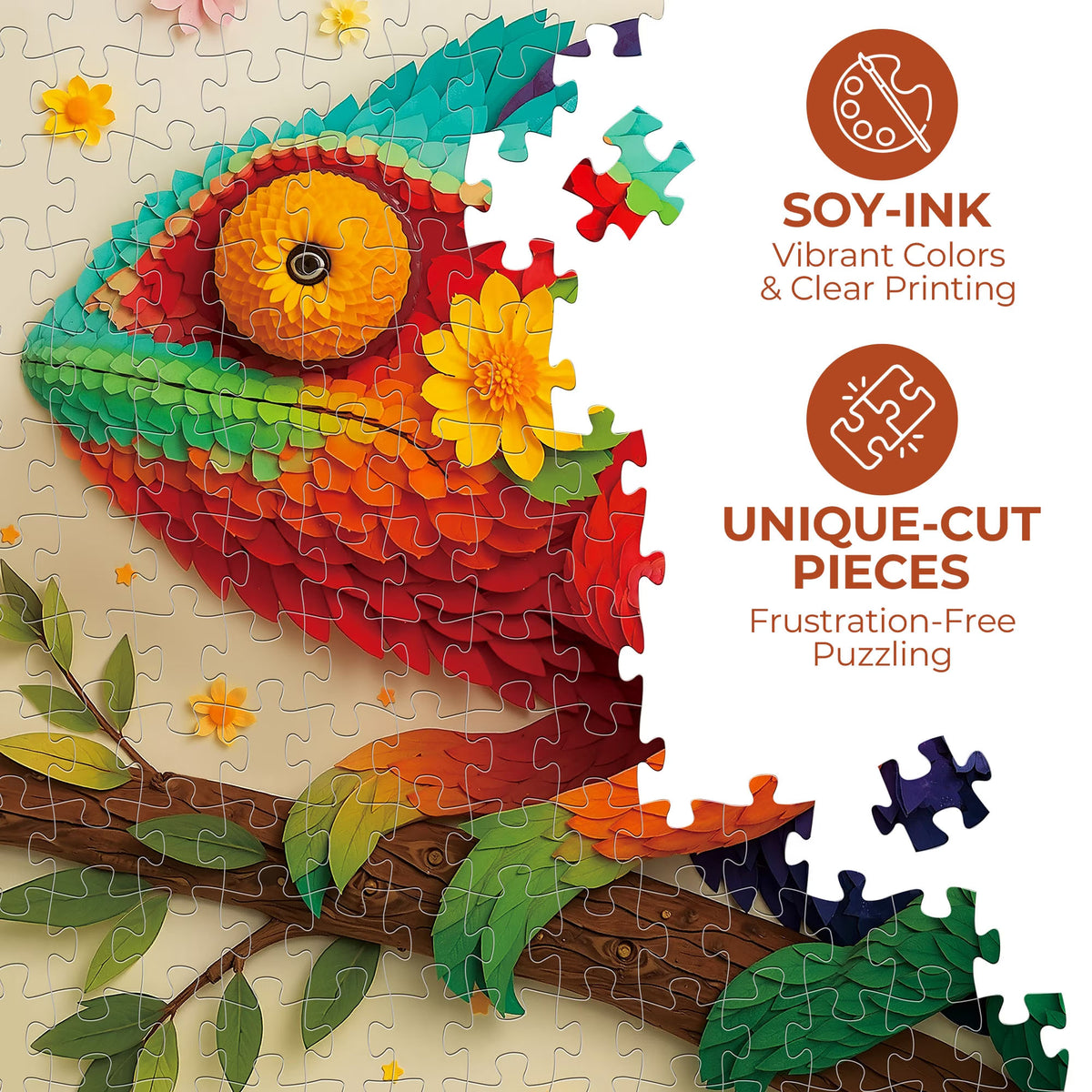 BenBen Puzzles for Adults 1000 Pieces, Floral Chameleon Jigsaw Puzzles, 26.7x18.9 in