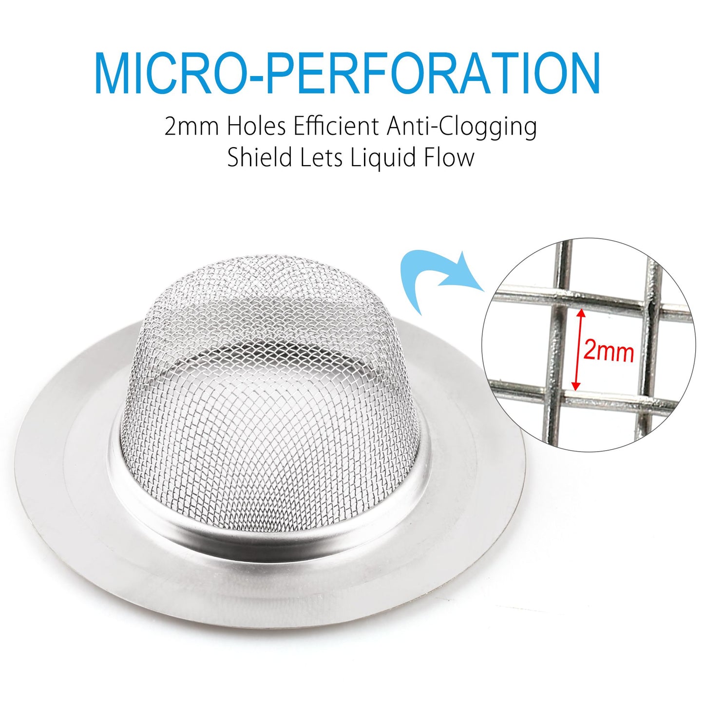 LotFancy 2 Kitchen Sink Strainer, 4.5 in Stainless Steel Mesh Drain Strainer, Silver