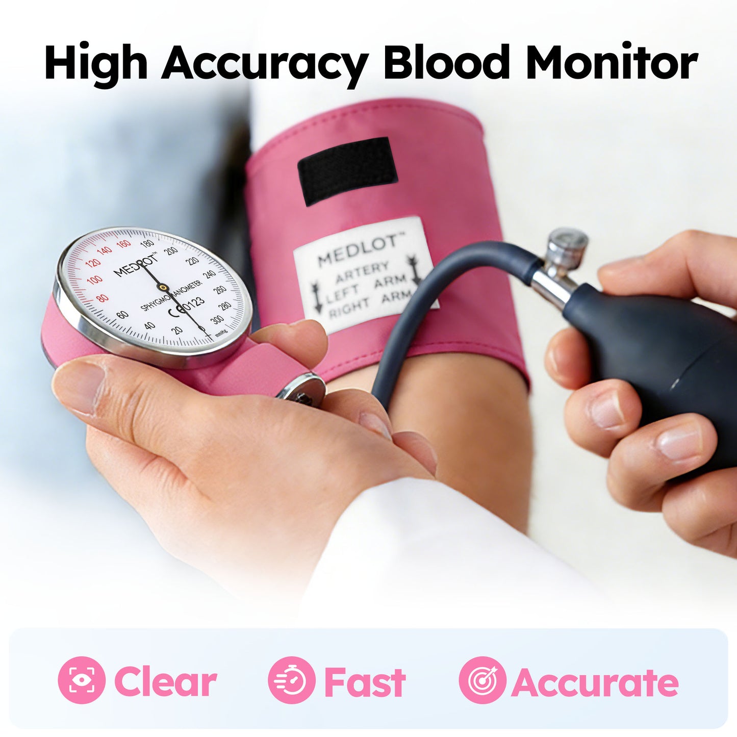 LotFancy Manual Blood Pressure Cuff, Aneroid Sphygmomanometer with D-Ring, BP Cuff 10"-16", Pink