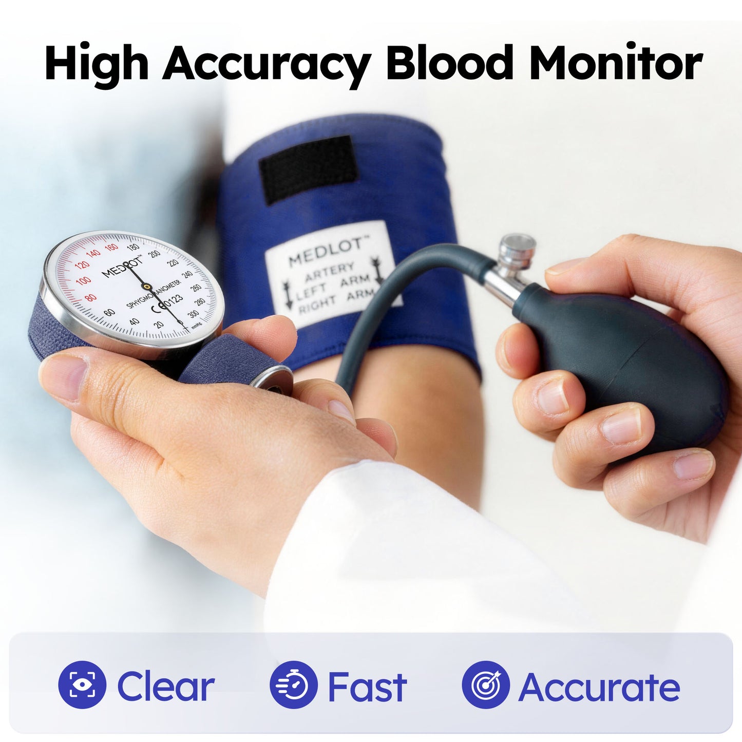 LotFancy Aneroid Sphygmomanometer, Manual Blood Pressure Cuff with D-Ring, BP Cuff 10"-16",Blue