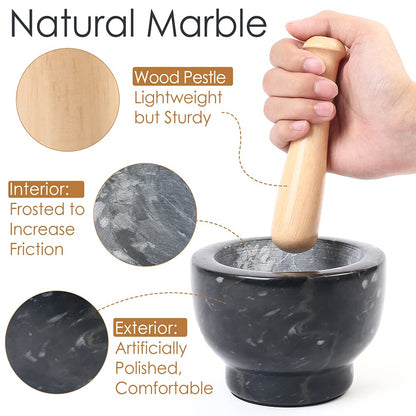 LotFancy Mortar and Pestle Set, 5 inch Large Black Solid Marble Mortar for Guacamole