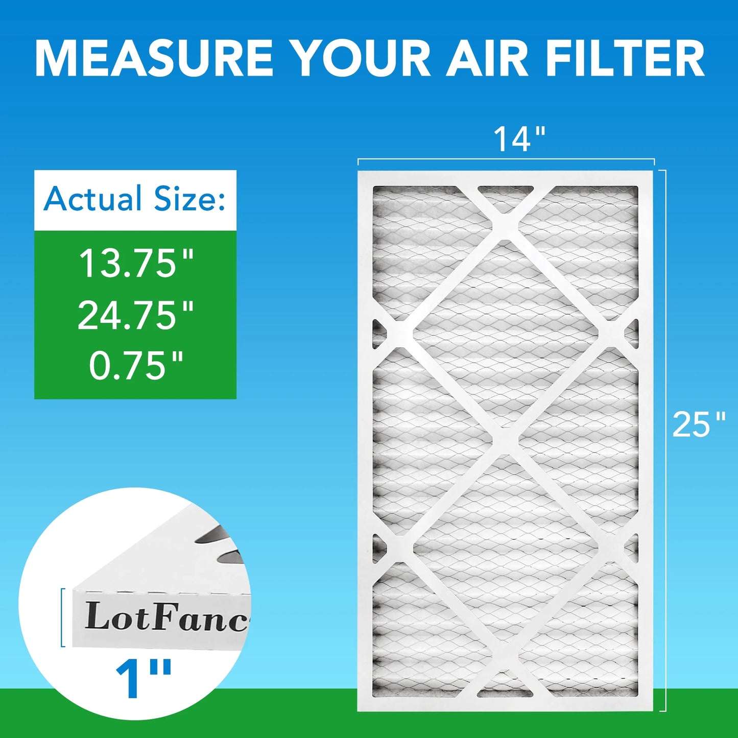 LotFancy 14x25x1 Air Filters, 6 Pack, MERV 8 Pleated HVAC AC Furnace Air Filters