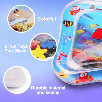 LotFancy Tummy Time Water Mat with Gift Box for Infants Toddlers Baby 3 Months+, 26x20 in