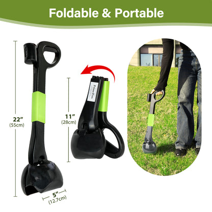 Prime Pets Pooper Scooper for Small, Medium, Large Dogs, Foldable Pet Poop Scooper with Bag Dispenser & 10 Waste Bags, Portable Dog Poop Pick Up Grabber for Yard, Grass, Gravel