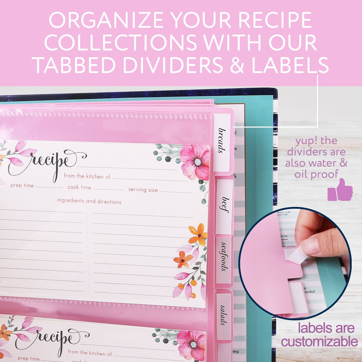 LotFancy Recipe Binder, 3-Ring Recipe Binder, Kitchen Recipe Cards Binder Organizer Set, 8.5" x 10"