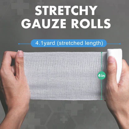 LotFancy Gauze Bandage Roll, 48 Gauze Wrap, 4 in x 4 Yards Stretched