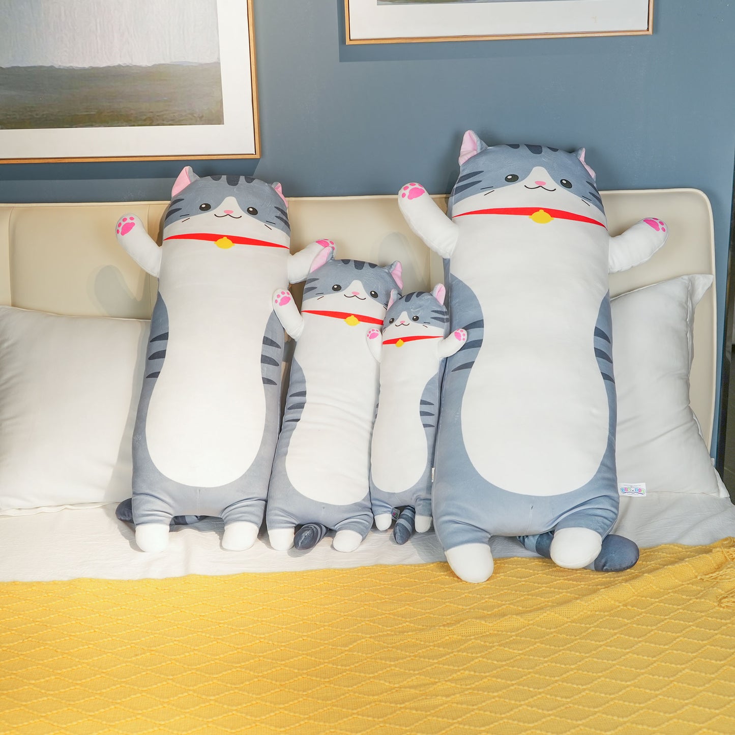 BenBen Grey Cat Soft Pillow, Stuffed Plush Long Throw Sleeping Pillow Toy 35.4 in