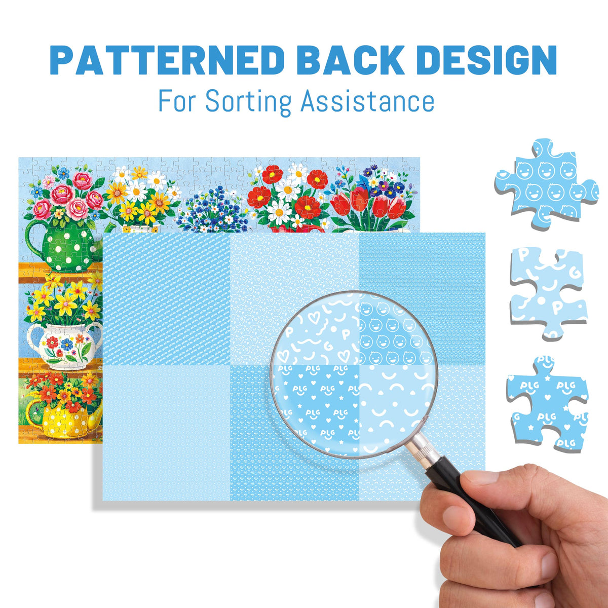 BenBen Puzzles for Adults 500 Pieces, Vibrant Floral Vases, Jigsaw Puzzle with Patterns on Back