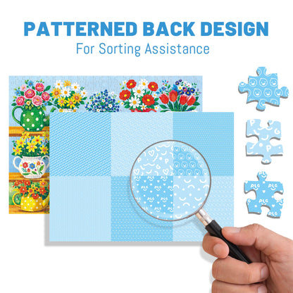 BenBen Puzzles for Adults 500 Pieces, Vibrant Floral Vases, Jigsaw Puzzle with Patterns on Back