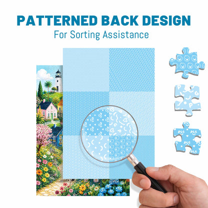 BenBen 500 Pieces Puzzles For Adults, Blossom Seaside Hamlet, Jigsaw Puzzle with Patterns on Back