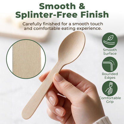 LotFancy 100 Pc Disposable Utensils, Wooden Disposable Cutlery Set,50 Forks, 50 Spoons