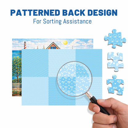 BenBen 500 Pieces Puzzles for Adults, Cozy Seaside Town, Jigsaw Puzzle with Patterns on Back