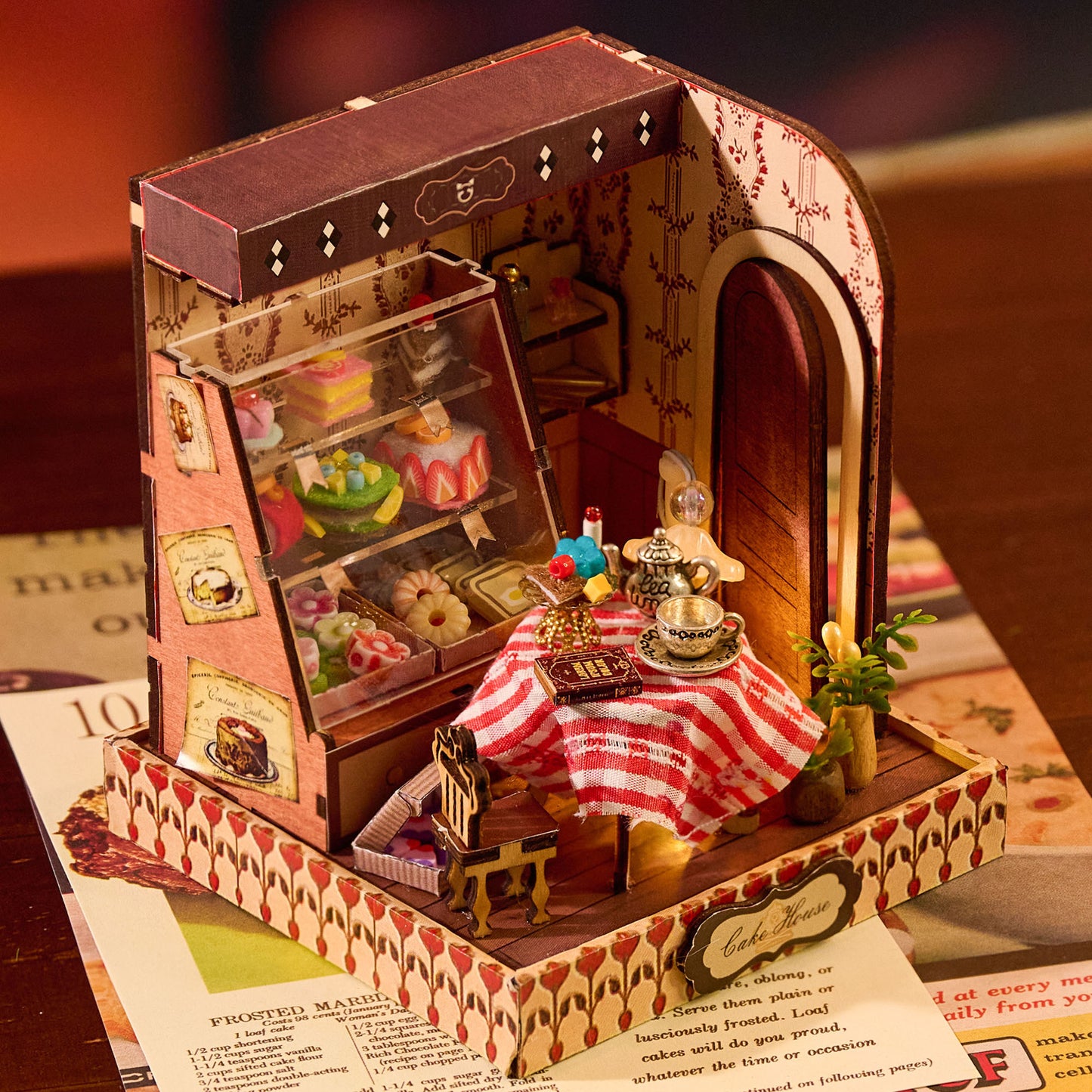BenBen DIY Miniature House Kit, Cake Shop Model Craft Kits with Light, Furniture, Mini Doll House Building Kit for Adults, Teens, Tiny Dollhouse Diorama for Stress Relief, Home Décor