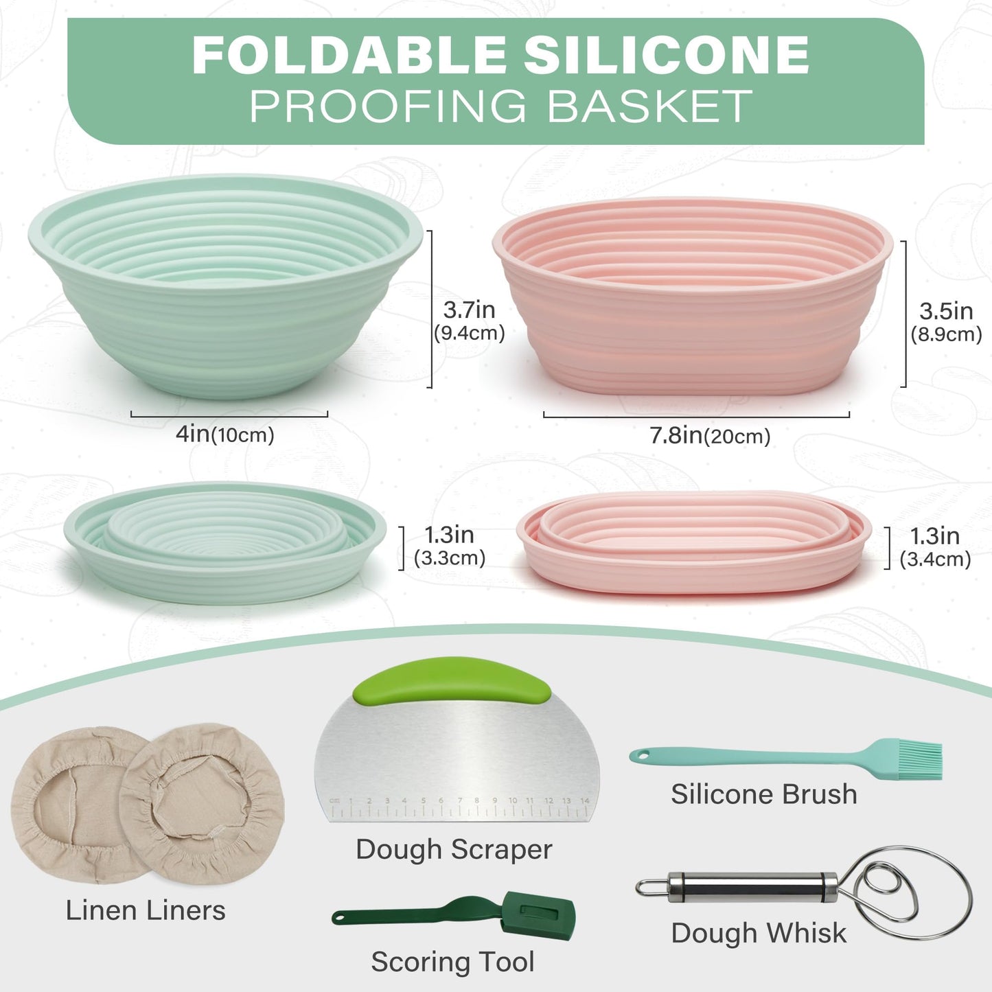 LotFancy Silicone Banneton Bread Proofing Baskets w/Liners, 9" Round&10" Oval, Sourdough Starter Kit