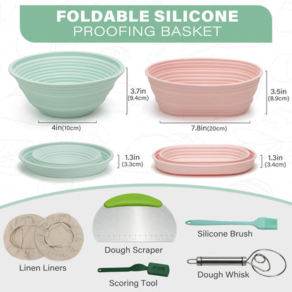 LotFancy Silicone Banneton Bread Proofing Baskets w/Liners, 9" Round&10" Oval, Sourdough Starter Kit