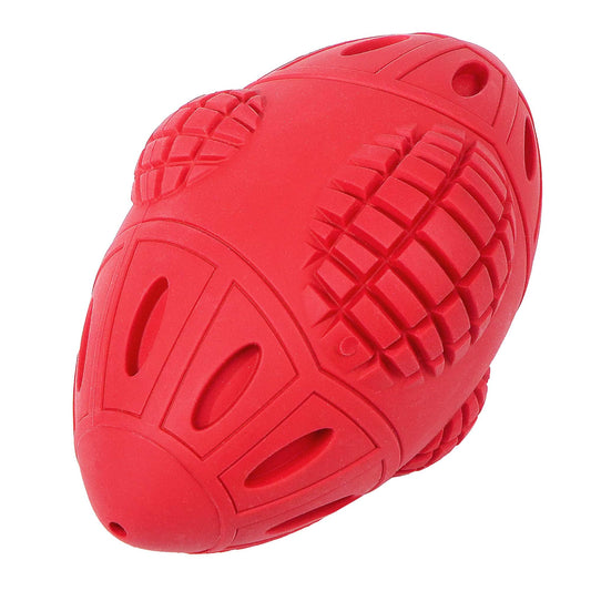 PrimePets Dog Toys for Aggressive Chewers, Tough Rubber Chew Toy for Large Medium Dogs, Red, Squeaky Dog Football for Interactive Fetching, Teeth Cleaning