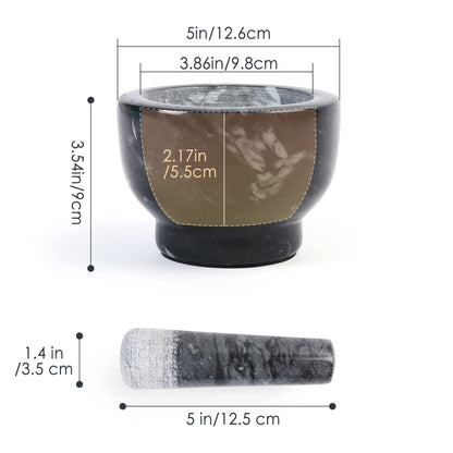 LotFancy Mortar and Pestle Set, 5 inch Large Black Solid Marble Mortar for Guacamole
