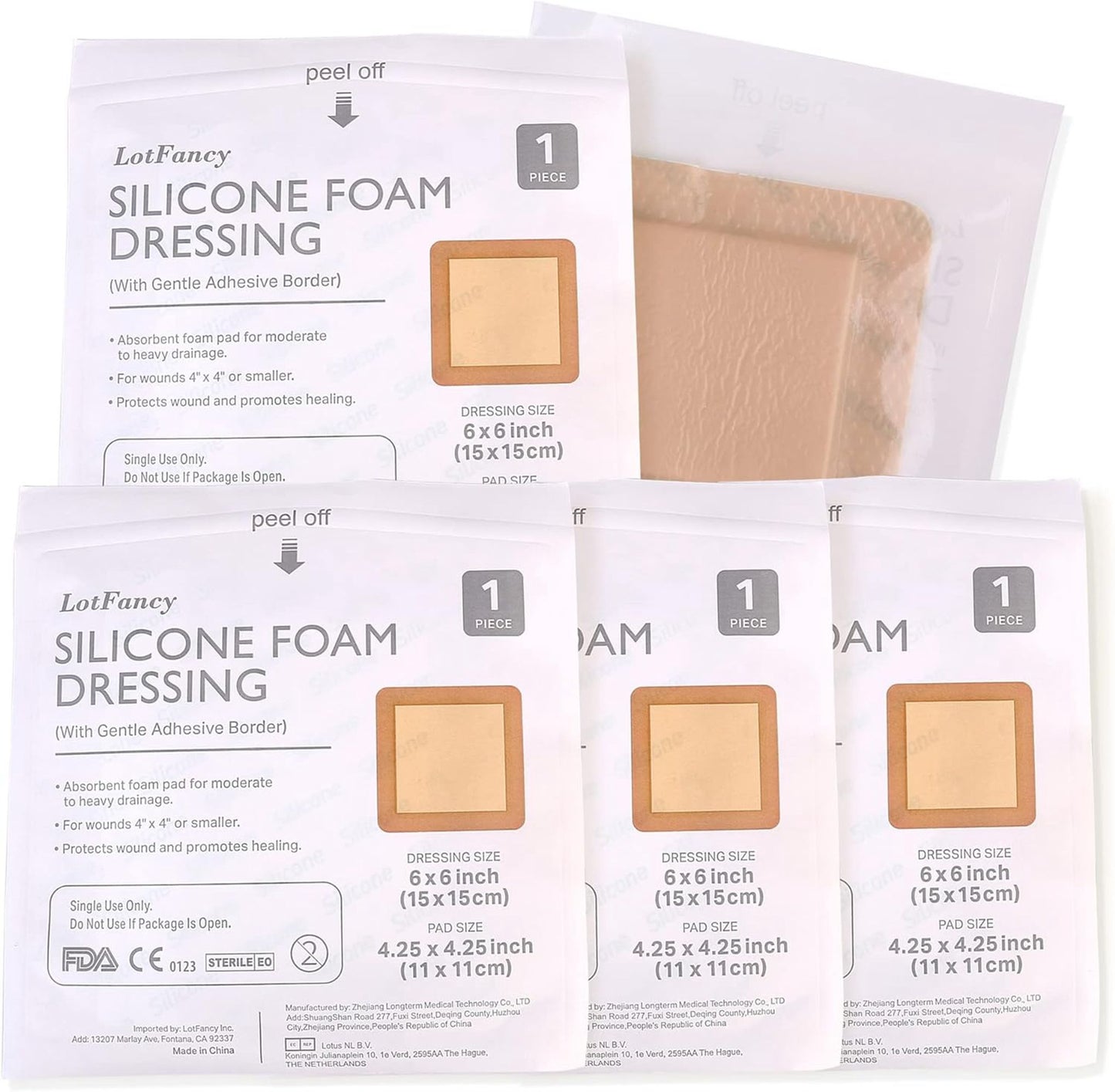 LotFancy Silicone Foam Dressing, Wound Dressing with Border, Bed Sores, Pressure Ulcers Healing Bandage Pad, Highly Absorbent, Waterproof