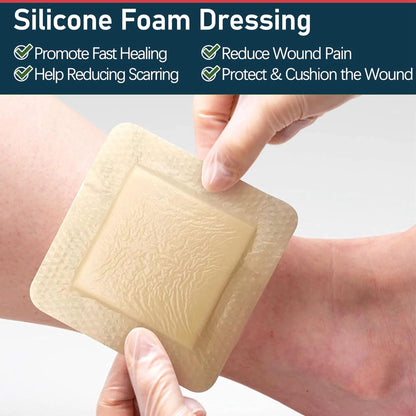 LotFancy Silicone Foam Dressing, Wound Dressing with Border, Bed Sores, Pressure Ulcers Healing Bandage Pad, Highly Absorbent, Waterproof