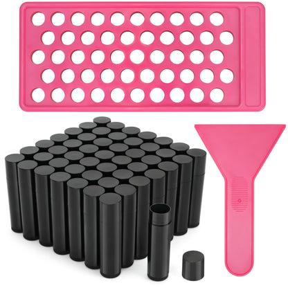 LotFancy Lip Balm Tubes with Filling Tray and Spatula, 50Pcs 4.5ml Black Lip Balm Containers, BPA Free & Leak Free, Handmade Set