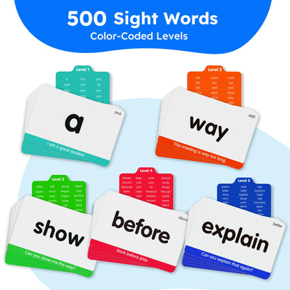 BenBen Sight Words Phonics Flash Cards, Learn to Read CVC, Blends, Long Vowel Sounds, Dolch & Fry High Frequency Site Words for Pre-k Kindergarten 1st 2nd 3rd Grade Kids