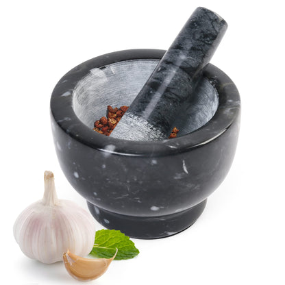LotFancy Mortar and Pestle Set, 5 inch Large Black Solid Marble Mortar for Guacamole