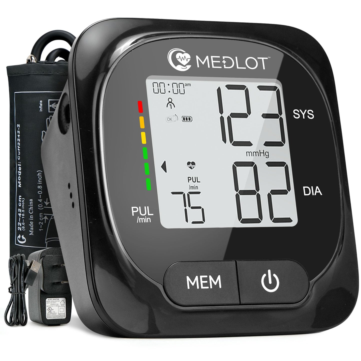 MEDLOT Upper Arm Blood Pressure Monitor for Home Use, Automatic Blood Pressure Monitor 8.6”-16.5”, Digital BP Machine, 2 User 300 Reading Memory, Blood Pressure Machine with Adapter and Storage Bag