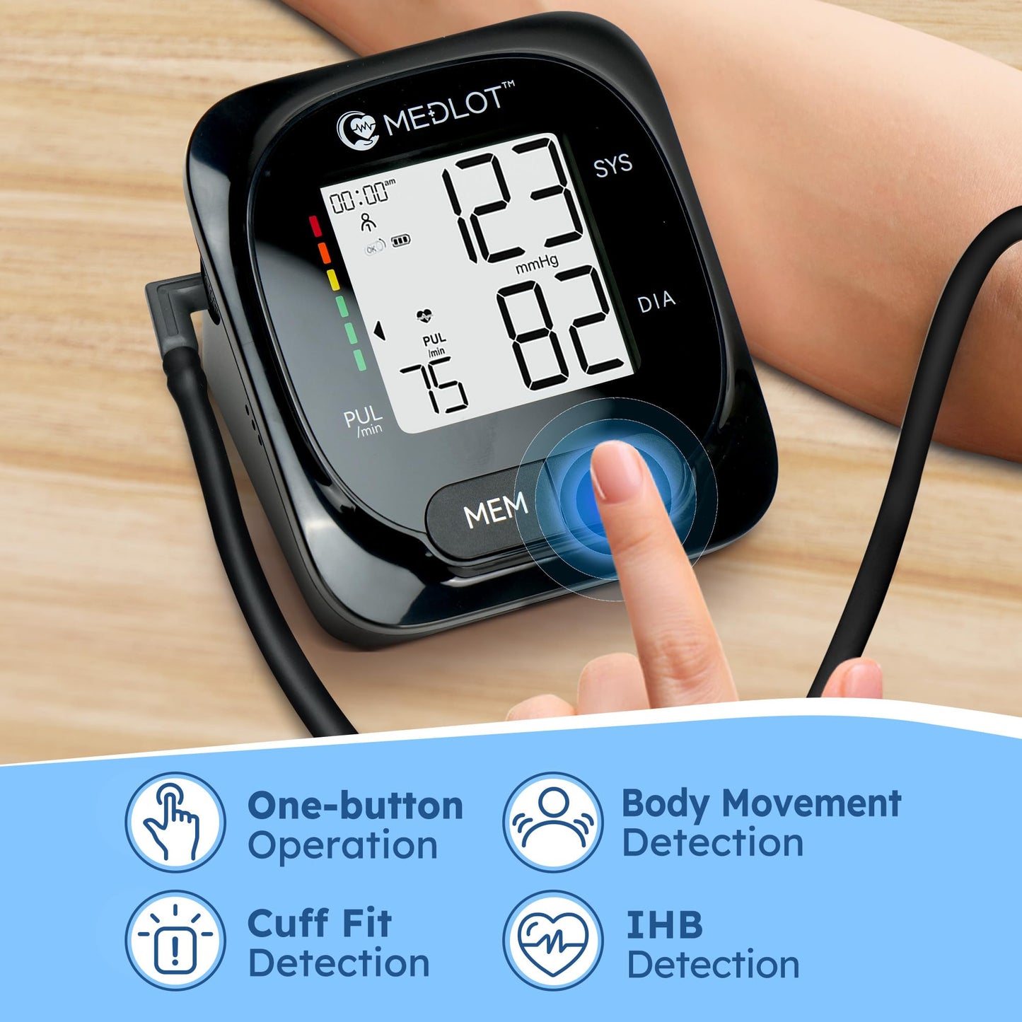 MEDLOT Upper Arm Blood Pressure Monitor for Home Use, Automatic Blood Pressure Monitor 8.6”-16.5”, Digital BP Machine, 2 User 300 Reading Memory, Blood Pressure Machine with Adapter and Storage Bag