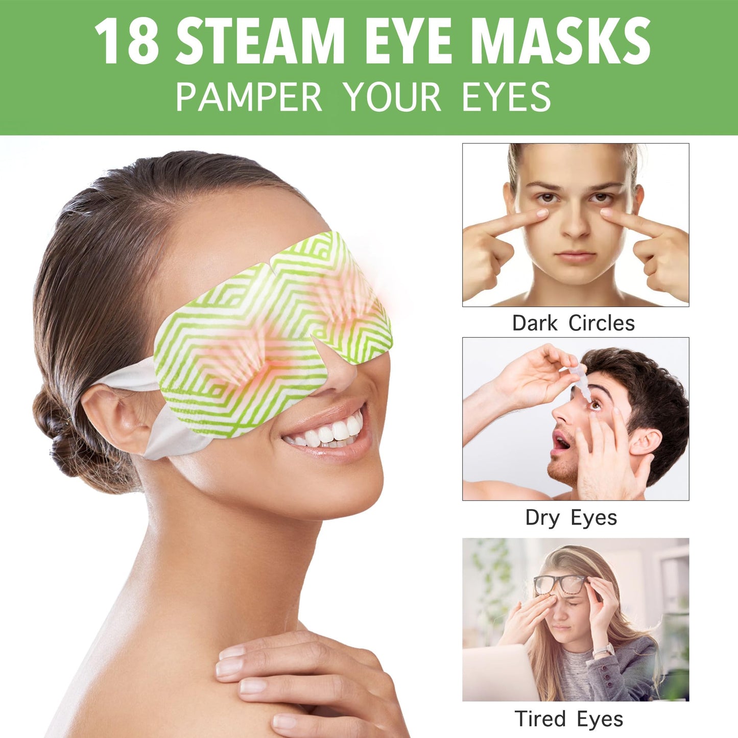 MEDLOT 18 Packs Steam Eye Masks, Heated Eye Mask for Dry Eyes, Puffy Eyes, Dark Circles, Disposable Self Heating Eye Mask for Sleeping, SPA, Travel Essentials & Relaxation Gifts, Unscented