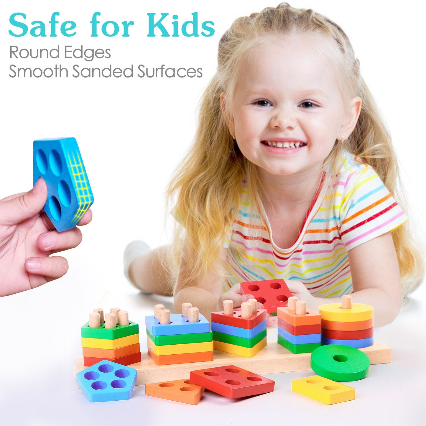 LotFancy Montessori Toys for Ages 1 2 3 Toddlers Boys Girls, Wooden Shape Sorting & Stacking Toy