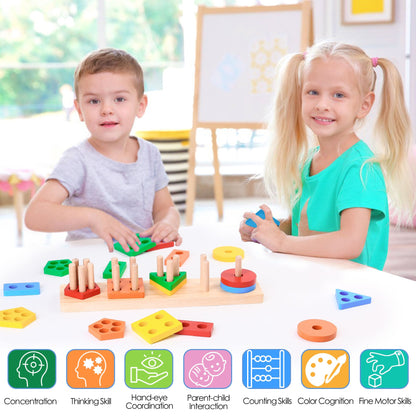 LotFancy Montessori Toys for Ages 1 2 3 Toddlers Boys Girls, Wooden Shape Sorting & Stacking Toy