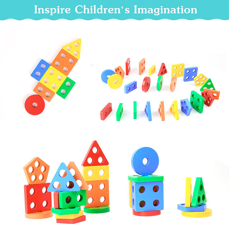 LotFancy Montessori Toys for Ages 1 2 3 Toddlers Boys Girls, Wooden Shape Sorting & Stacking Toy
