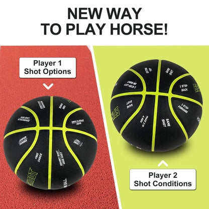 LotFancy Outdoor Basketball, 29.5” 28.5”, Patented Horse Game Features Printed, Indoor Basketball for Girls Boys Mens Womens, Performance Composite Leather, Pump and Needle Included
