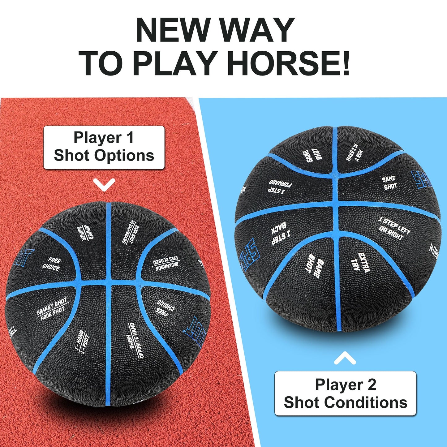 LotFancy Outdoor Basketball, 29.5” 28.5”, Patented Horse Game Features Printed, Indoor Basketball for Girls Boys Mens Womens, Performance Composite Leather, Pump and Needle Included