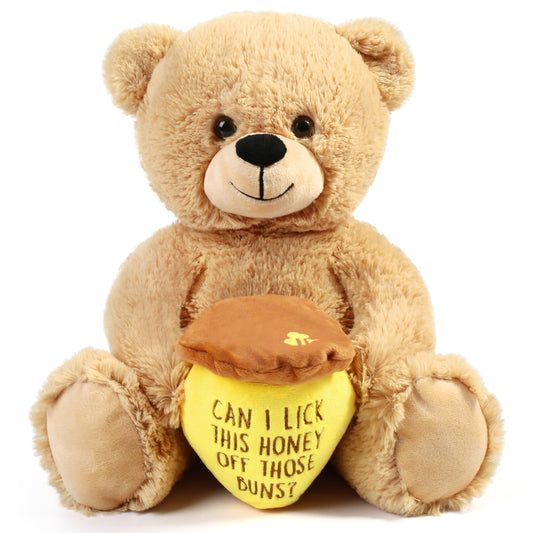 BenBen Valentines Day Teddy Bear, Gift for Girlfriend, 12 Inch Funny Stuffed Animals Plush Toy with Honey Pot, for Her, Women, Brown