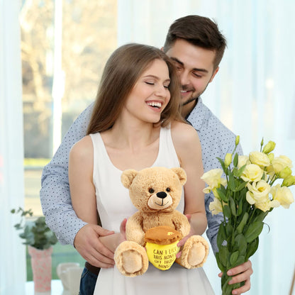 BenBen Valentines Day Teddy Bear, Gift for Girlfriend, 12 Inch Funny Stuffed Animals Plush Toy with Honey Pot, for Her, Women, Brown