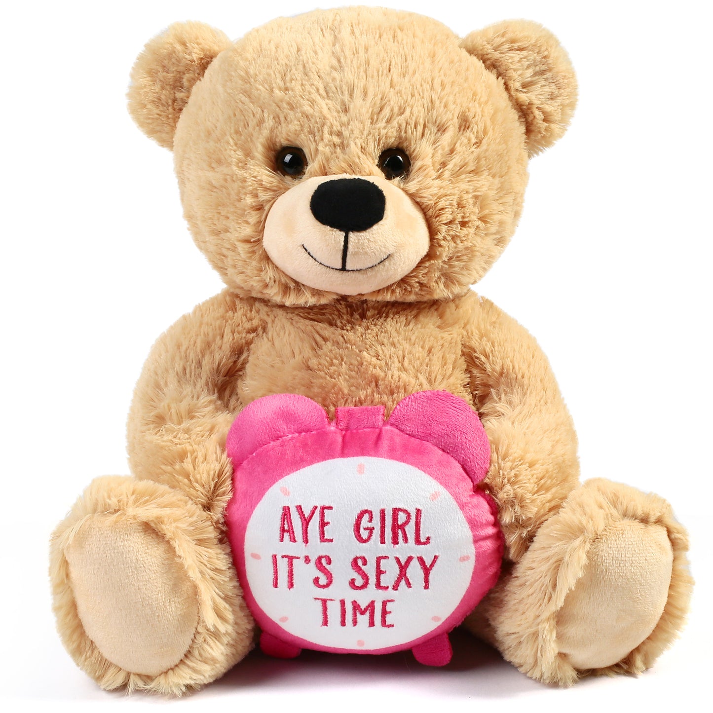 BenBen Teddy Bear for Girlfriend, 12 inch Teddy Bear Stuffed Animal with Pink Clock, Funny Plush Bear Toy Gift for Her, Women, Wife on Christmas Valentine's Day Anniversary